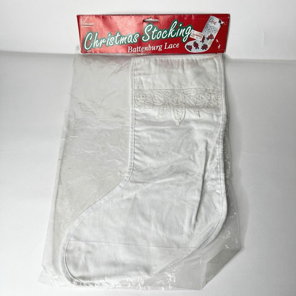 Christmas Stocking Battenburg Lace Cotton White Blank Craft Needlepoint DIY